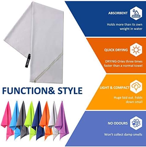 Amazon Brand - Eono Microfibre Towel, Perfect Sports Towel, Travel Towel, Swimming Towel and Beach Towel, Fast Drying - Super Absorbent - Ultra Compact, Great for Camping, Gym, Beach and Swimming