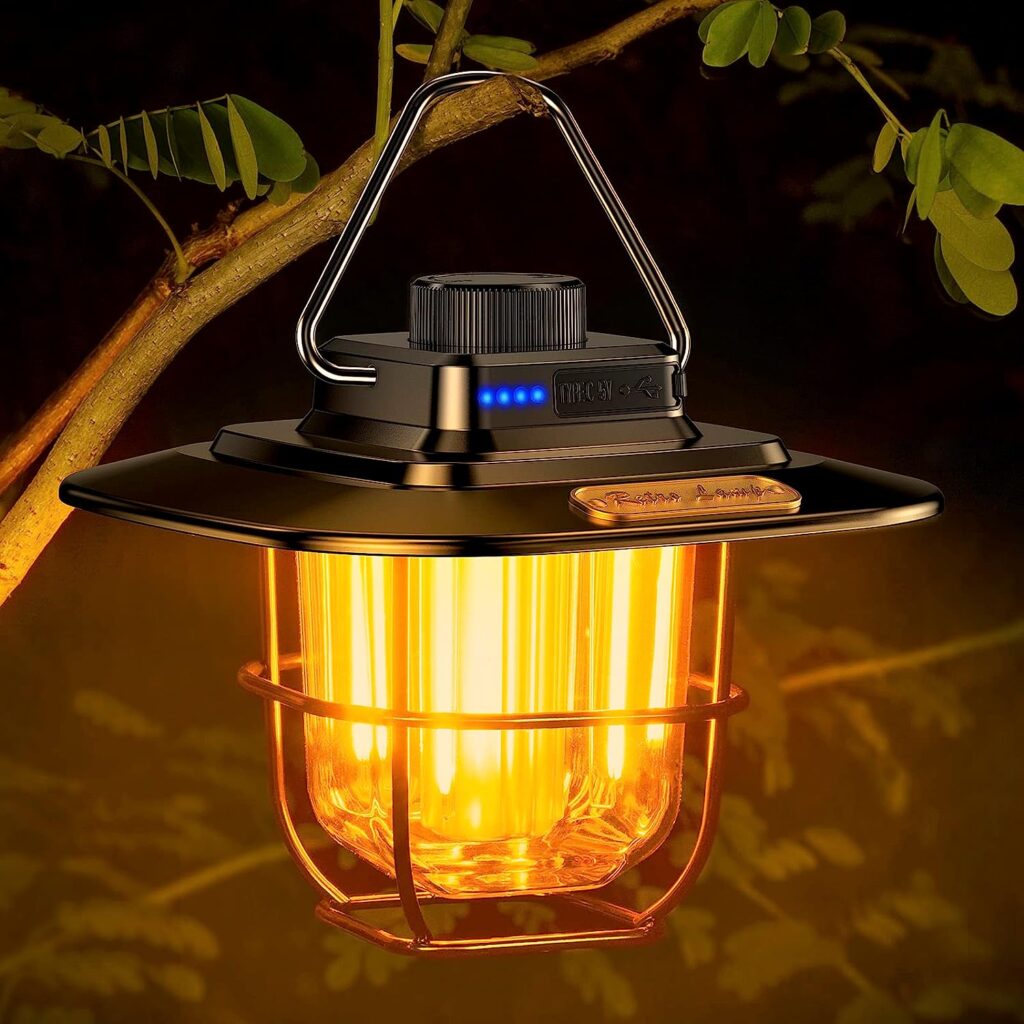 Blukar Camping Lantern, Rechargeable Retro Camping Tent Lights Lamp, Stepless Dimming Brightness (Warm White 3000KNatural Light 4500K),12+Hrs Runtime for Camping, Hiking