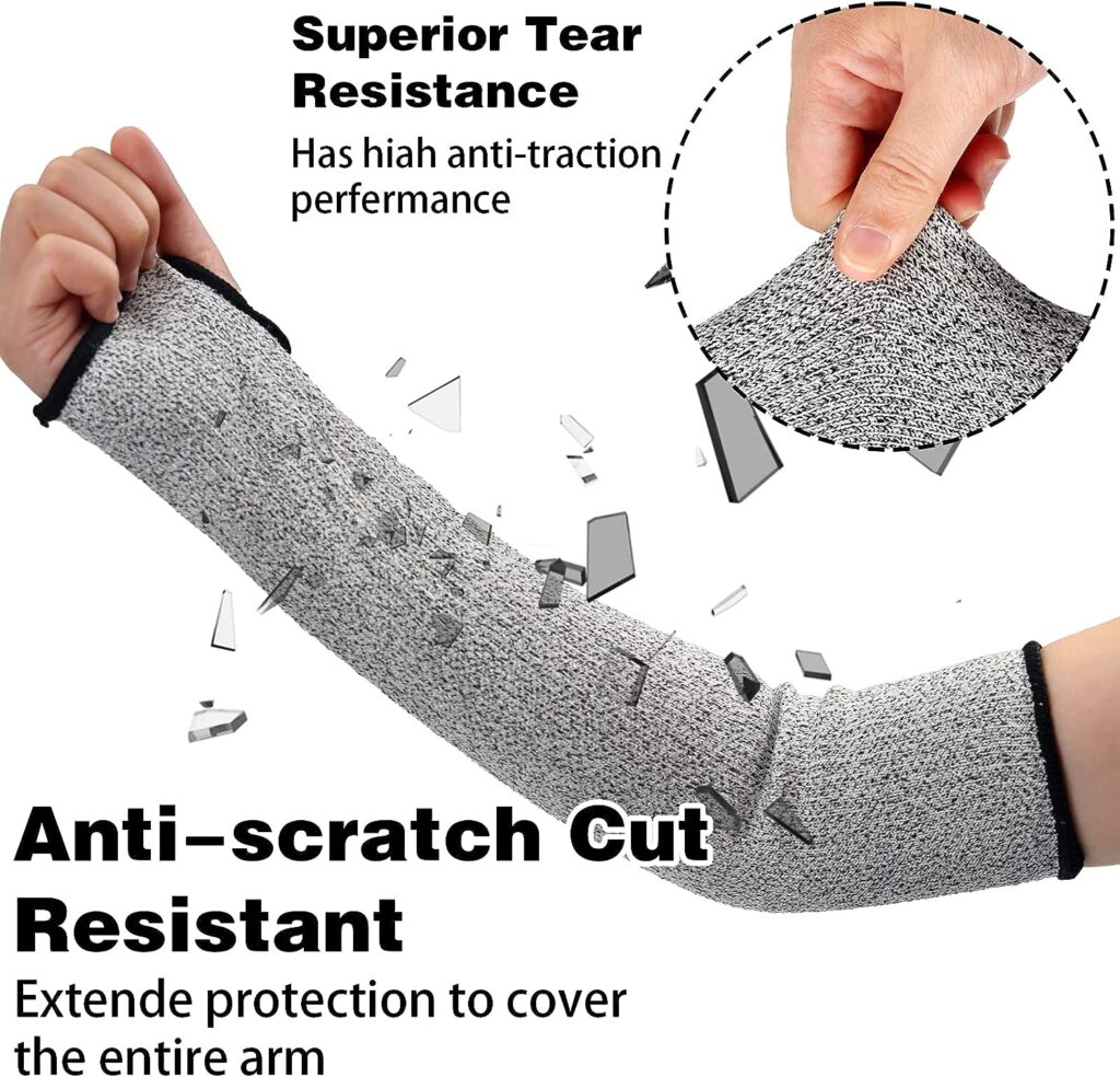 Cut Resistant Knit Sleeves with Thumb Slot, Level 5 Protection Slash Resistant Safety Protective Arm Sleeves Prevent Scrapes Scratches Skin Irritations UV (1 Pair)