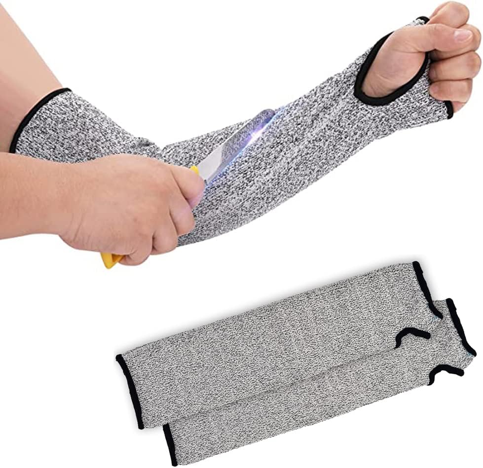 Cut Resistant Knit Sleeves with Thumb Slot, Level 5 Protection Slash Resistant Safety Protective Arm Sleeves Prevent Scrapes Scratches Skin Irritations UV (1 Pair)