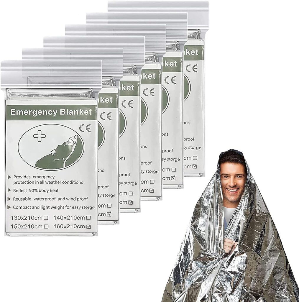 Emergency Blanket (6-Pack) ,Emergency Foil Blanket– 83 x 63 (210 x 160 cm) Survival Reflective Thermal Blanket Perfect for Outdoors, Hiking, Survival, Marathons or First Aid, Emergency Supplies