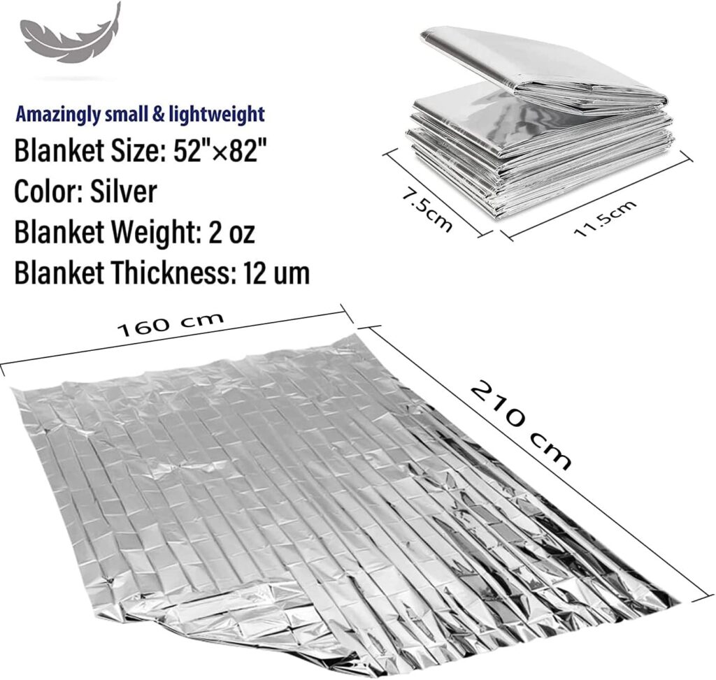 Emergency Blanket (6-Pack) ,Emergency Foil Blanket– 83 x 63 (210 x 160 cm) Survival Reflective Thermal Blanket Perfect for Outdoors, Hiking, Survival, Marathons or First Aid, Emergency Supplies