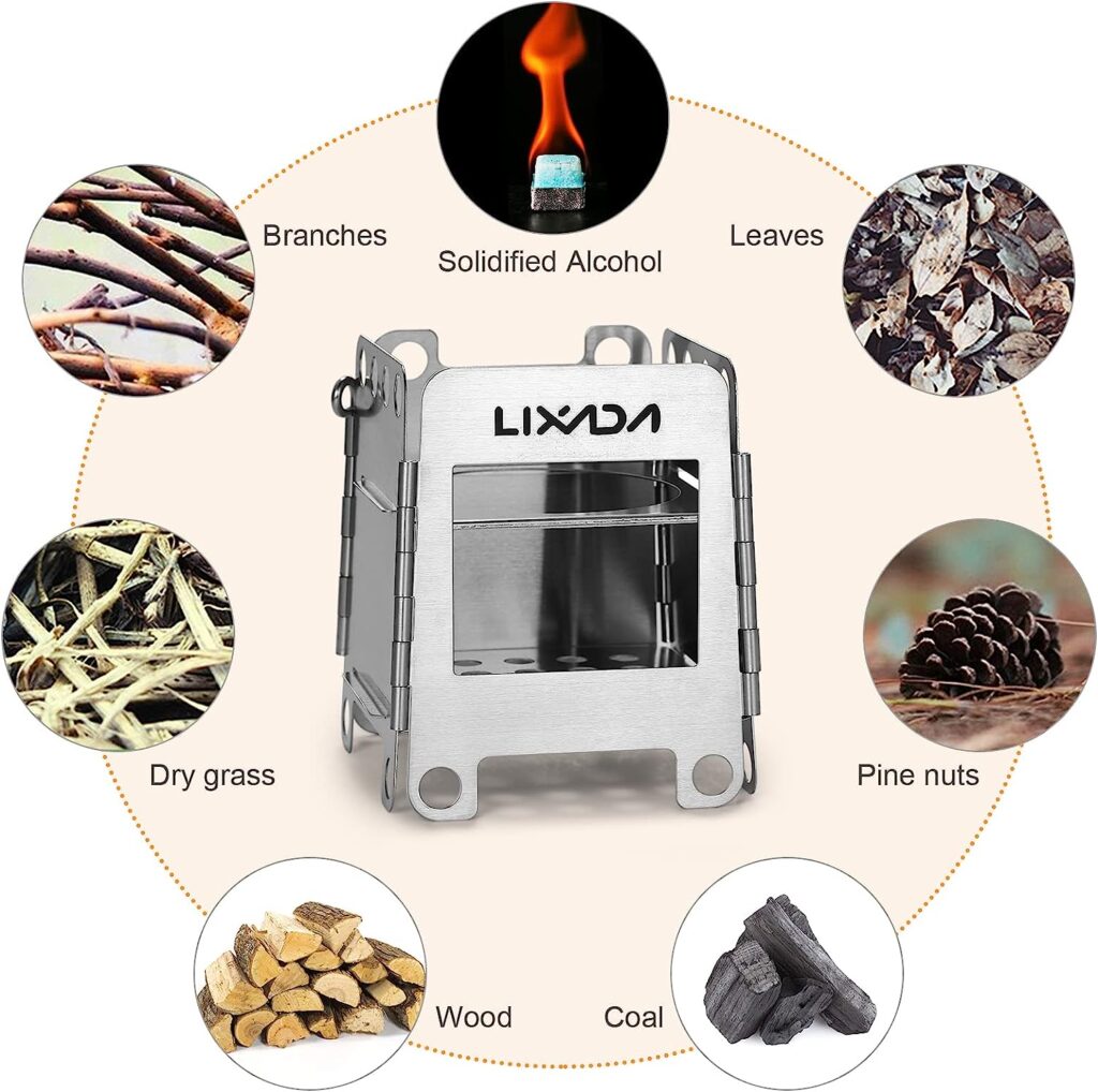 Lixada Camping Stove Stainless Steel Wood Burning Stove Folding Backpacking Stove for Outdoor Camping Cooking Picnic Hiking