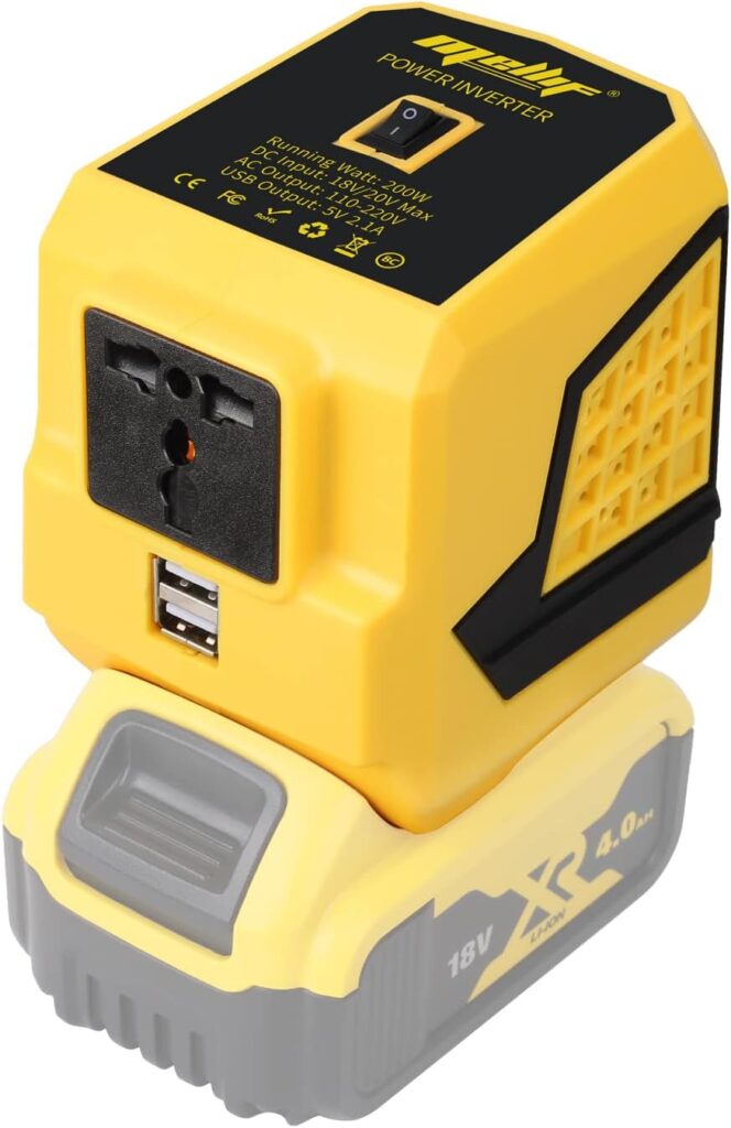 Mellif Portable Power Station 200W Dewalt 18v Battery, Cordless Outdoor Generator with Dual USB,DC18v to AC 240v Outdoors Camping Travel Fishing Power Bank RVs Home Use (Battery Not Included), Yellow