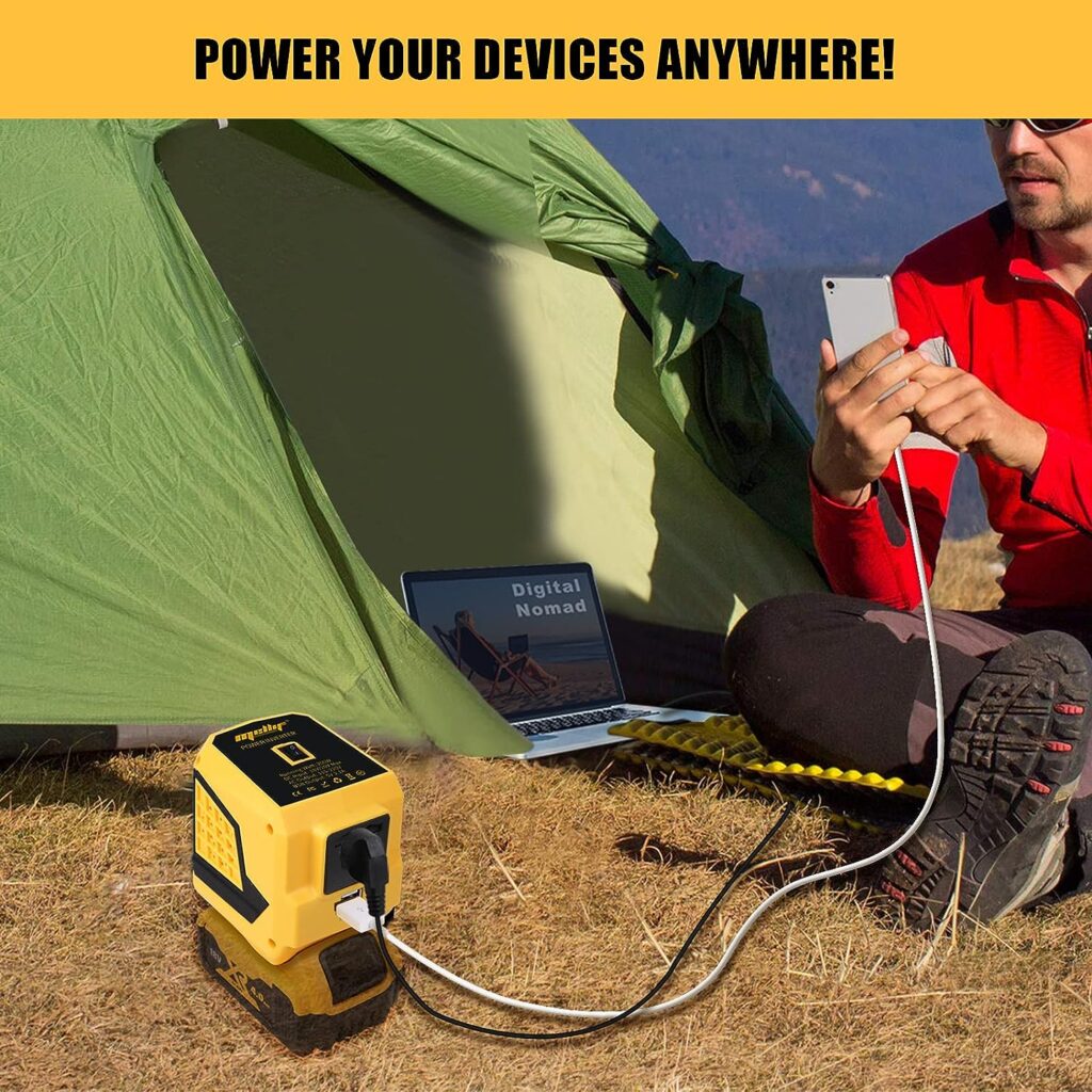 Mellif Portable Power Station 200W Dewalt 18v Battery, Cordless Outdoor Generator with Dual USB,DC18v to AC 240v Outdoors Camping Travel Fishing Power Bank RVs Home Use (Battery Not Included), Yellow