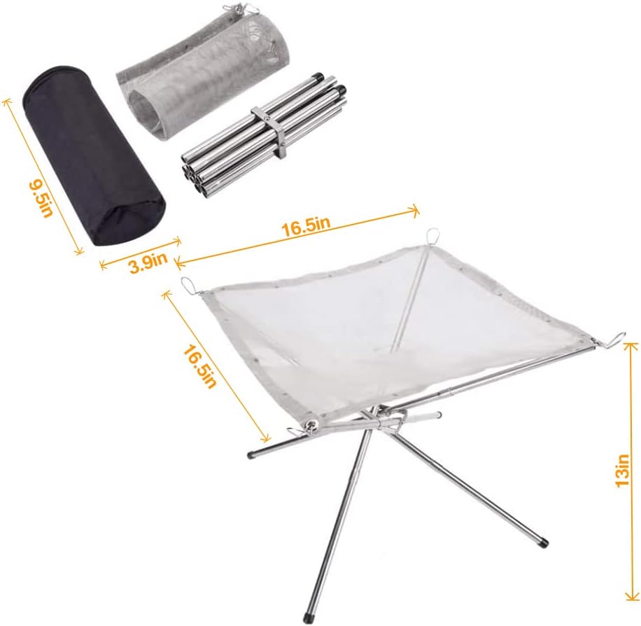 Nestling Portable Foldable Outdoor Camping Fire Pit, 304 Stainless Steel Mesh Fireplace Picnic Campfire Fire Pit Wood Burning with Carry Bag for Patio, Camping Backyard (M(16.5 x 16.5 x 13.4″))