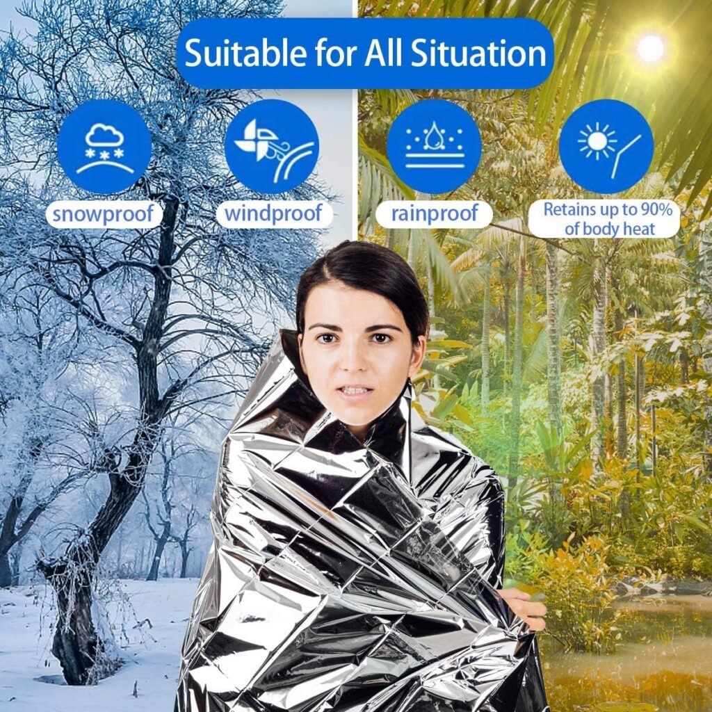 SAUS Emergency Blankets, Foil Space Thermal Blanket for Outdoor Sport, Camping, Mylar Survival Equipment First Aid Bag Kit