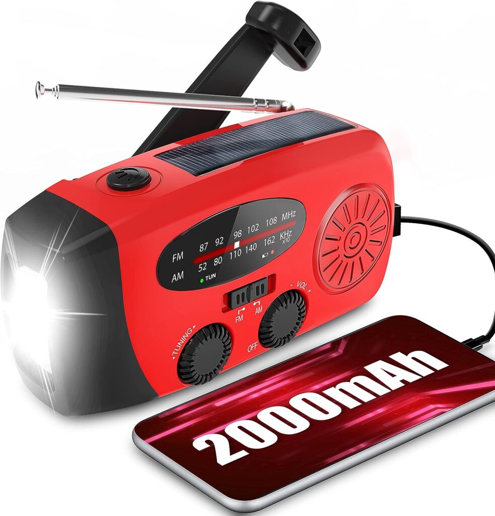 Wind Up Solar Radio,Emergency Hand Crank Radio Dynamo Radio with Rechargeable USB Phone Charger,Flashlight Torch by RunningSnail | Emergency Use for Camping,Hiking (MD-088) (Red)