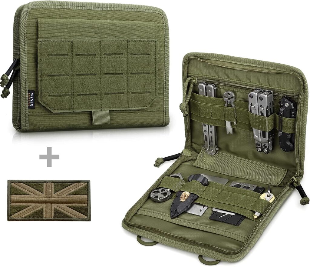 WYNEX Tactical Folding Admin Pouch, Molle Tool Bag of Laser-Cut Design, Utility Organizer EDC Medical Bag Modular Pouches Tactical Attachment Waist Pouch Include UK Flag Patch