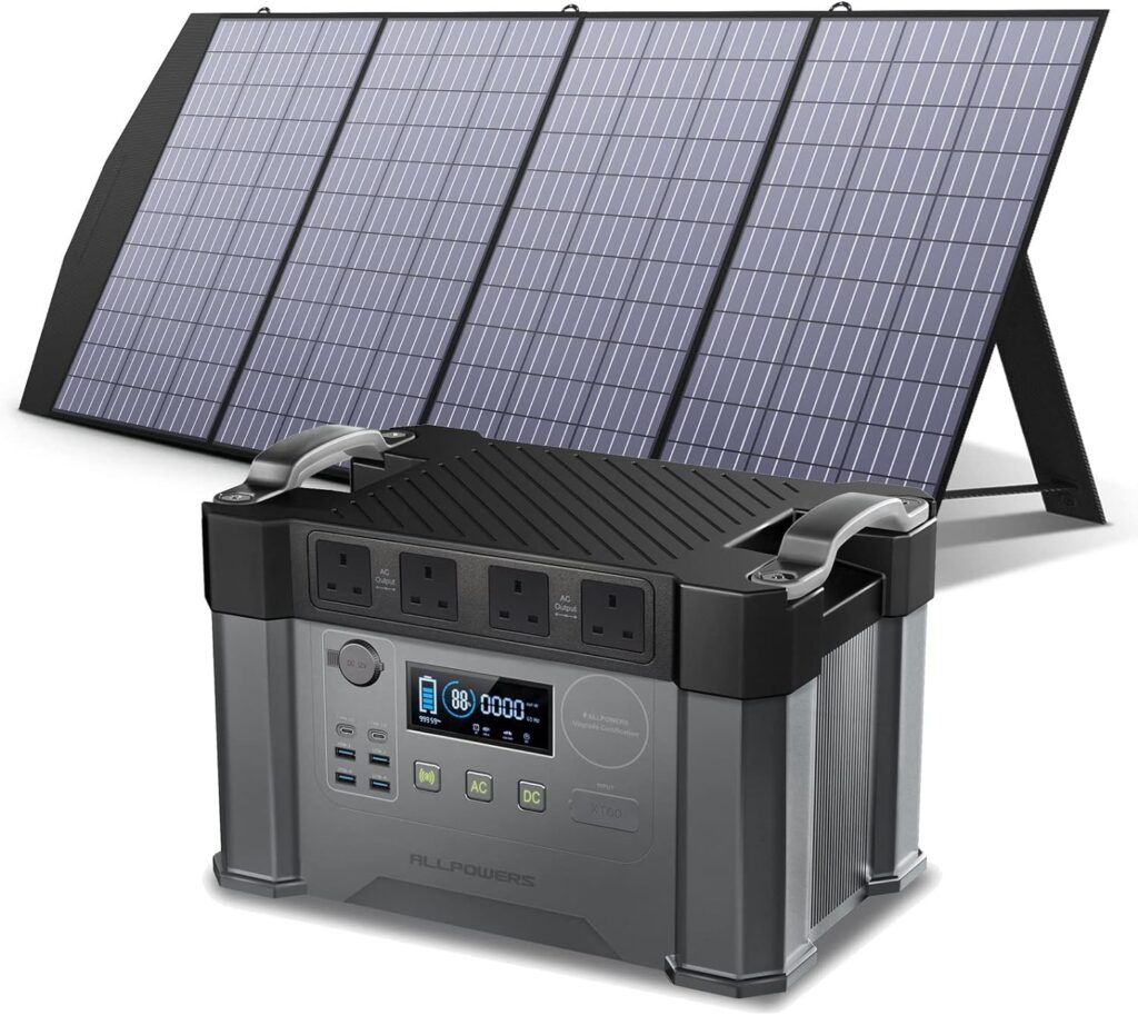 ALLPOWERS Portable Power Station 2000W (Peak 4000W), 1500Wh Solar Generator Outdoor Generator Backup Battery Pack with 1x 200W Foldable Solar Panel for Home Emergency Power Outdoor RV Camping