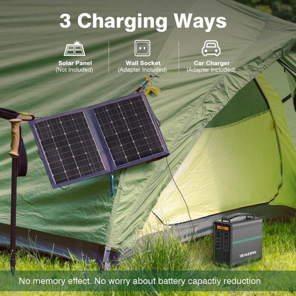 BEAUDENS Portable Power Station 166Wh/52000mAh Lithium Iron Phosphate Battery Solar Generator, 2000 Cycles, 230V AC and 3 USB Ports, for Outdoors Camping Travel Fishing Emergency Power Supply Backup